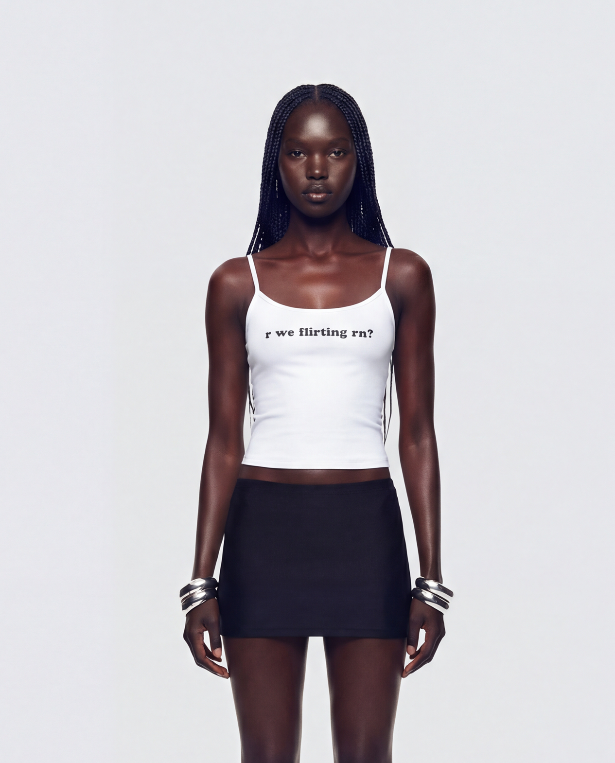 Callie White Slogan Jersey Cami Top model front