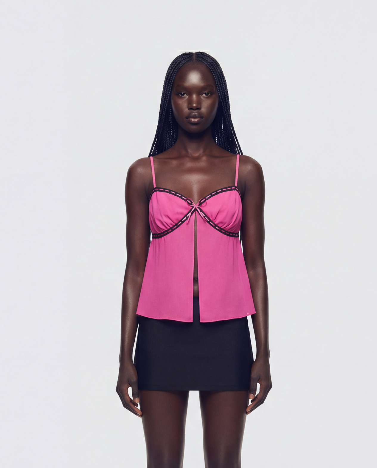 Dolli Pink Open Front Chiffon Cami Top model front