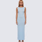 Delfi Blue Jersey Sheer Cowl Maxi Dress model front