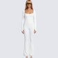 Lirien Ivory Rib Kick Floor Flare Jumpsuit model front