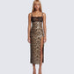 Kara Multi Sequin Leopard & Lace Dress model front