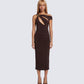Justyna Brown Slash Neck Assym Dress model front