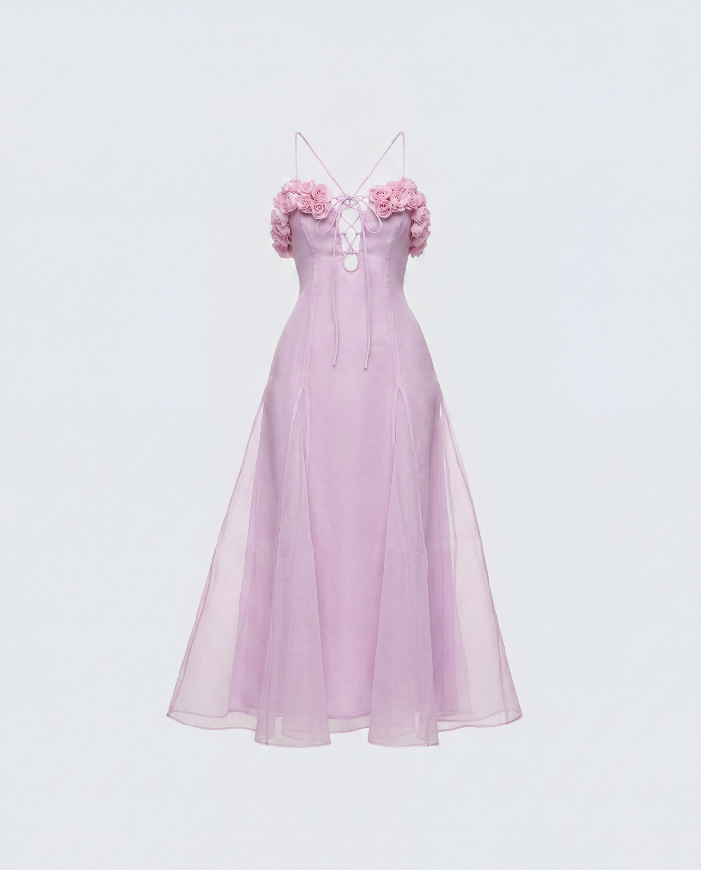 Glena Pink Sheer Godet Midi Dress product front