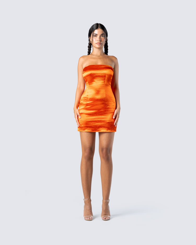 Ainsley Orange Metallic Mini Dress