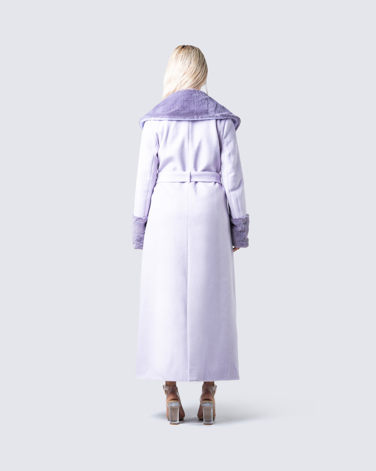 Anika Lavender Vegan Fur Trim Coat