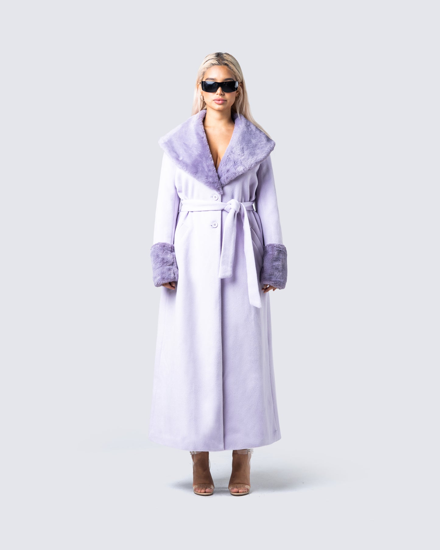 Anika Lavender Vegan Fur Trim Coat
