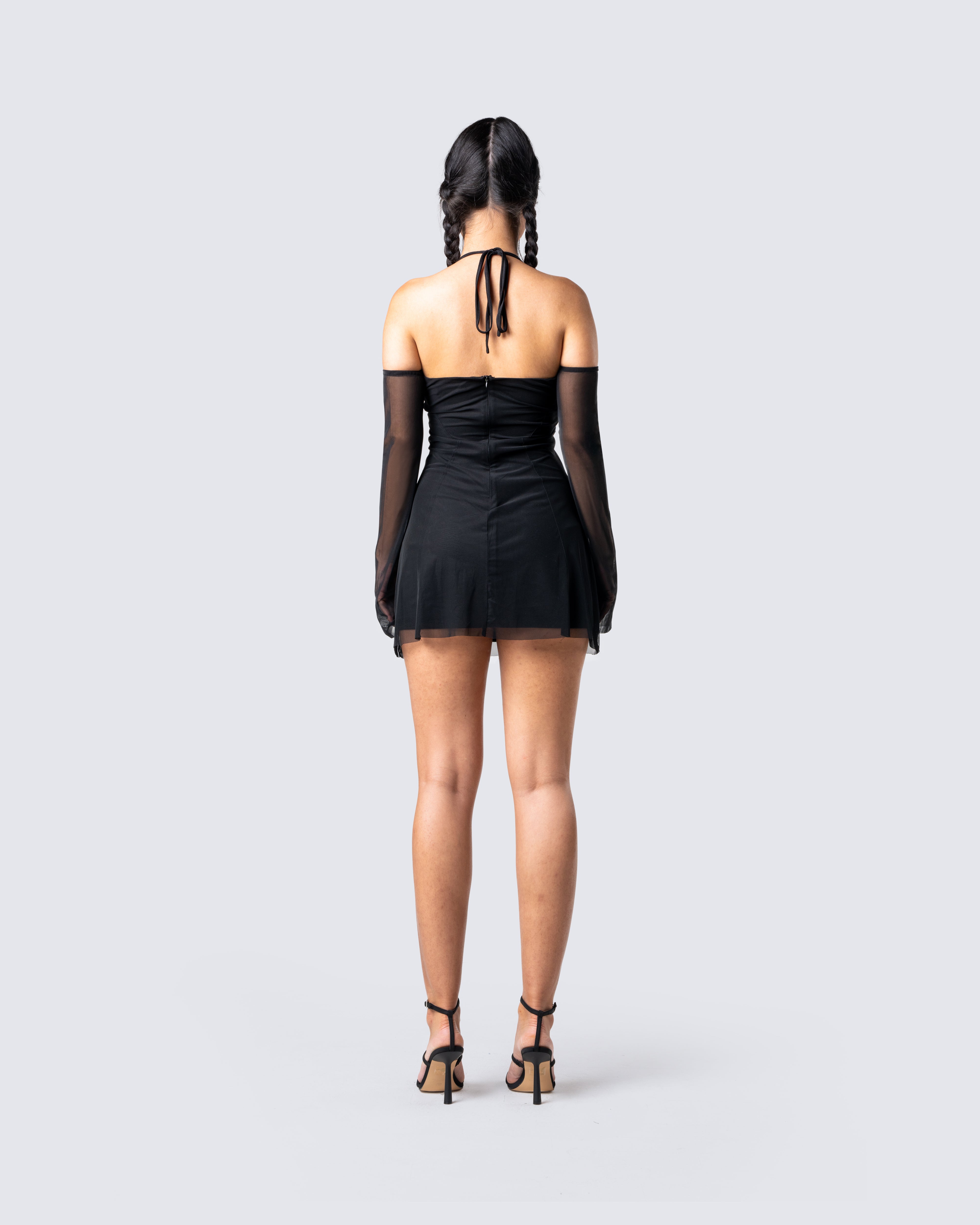 Women's Mesh Rhinestone Mini Dress in Black | Rock and Roll Denim
