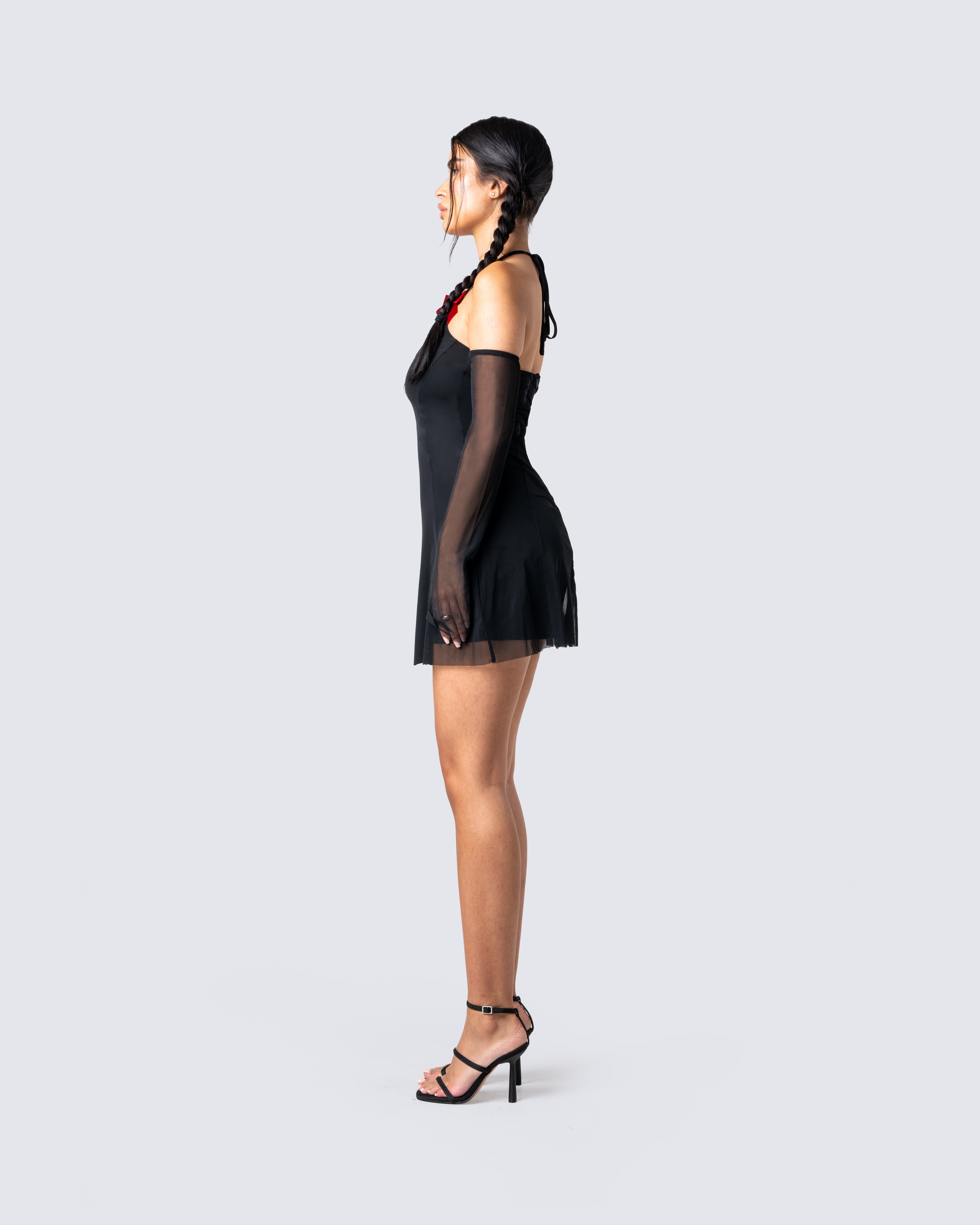 Black mesh mini dress fashion