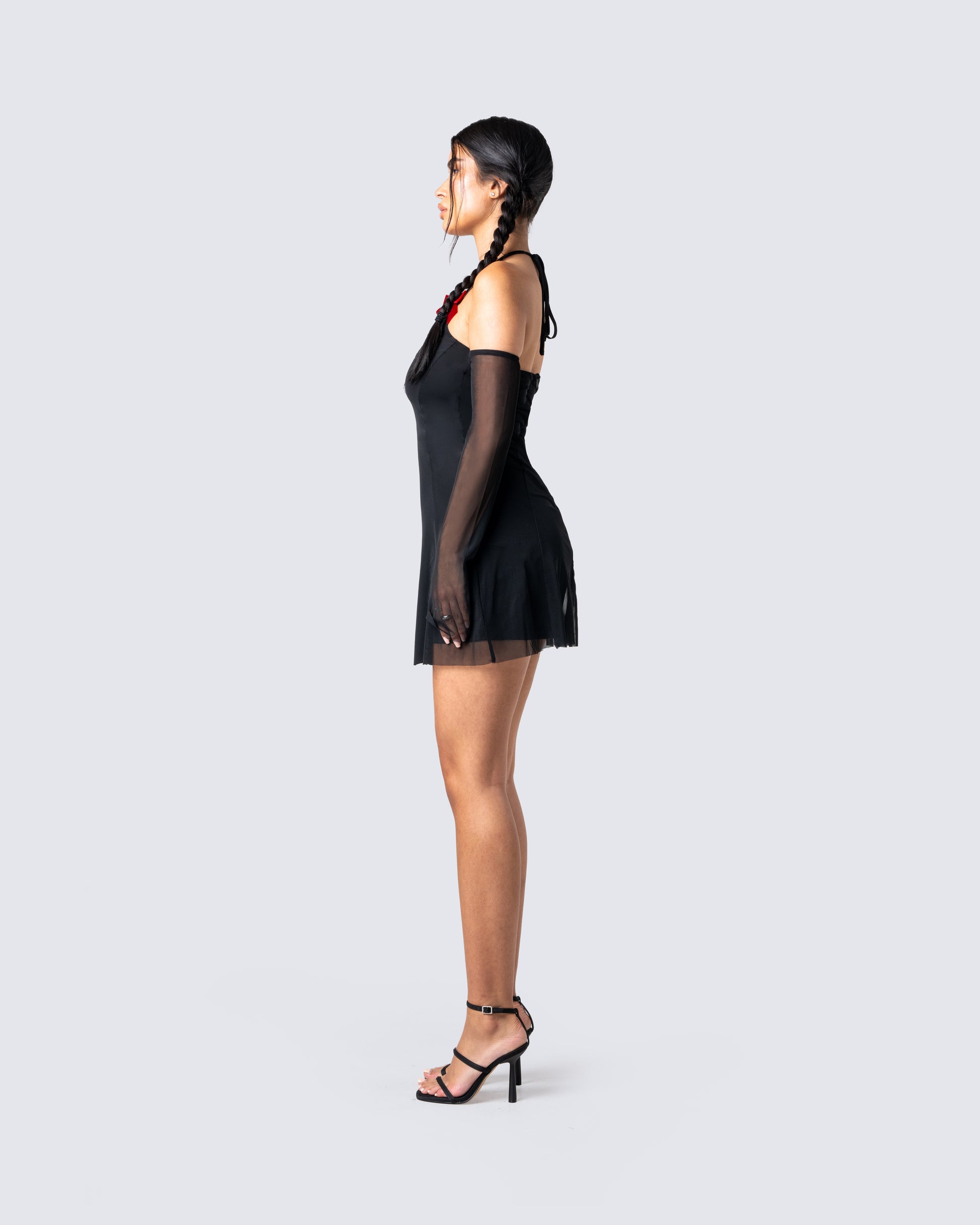 Black Off Shoulder Mini Dress - Sheer Sleeves Party FINESSE Black Off Shoulder Mini Dress - Sheer Sleeves Party FINESSE