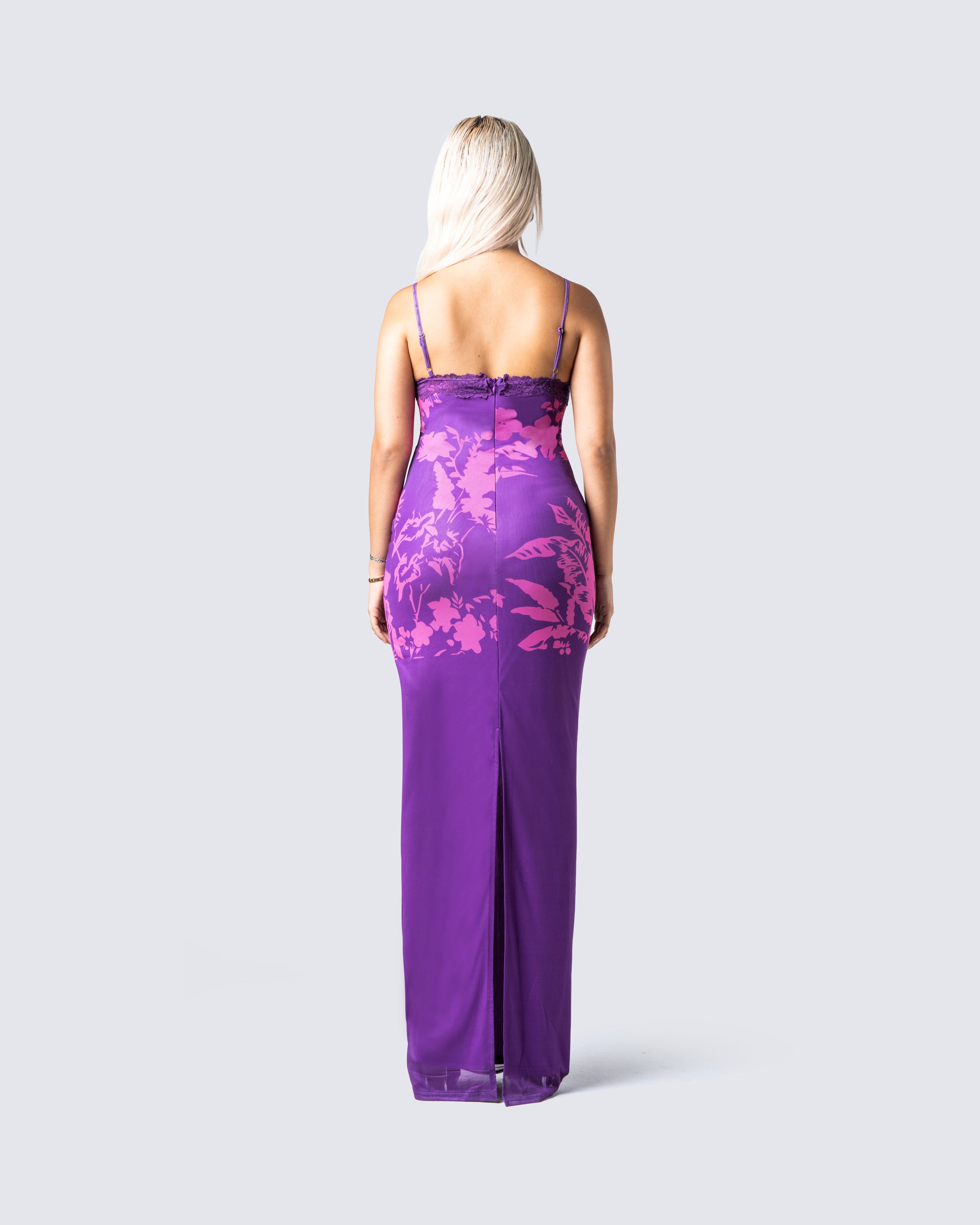 women's purple floral dress Purple Floral Print Maxi Dress