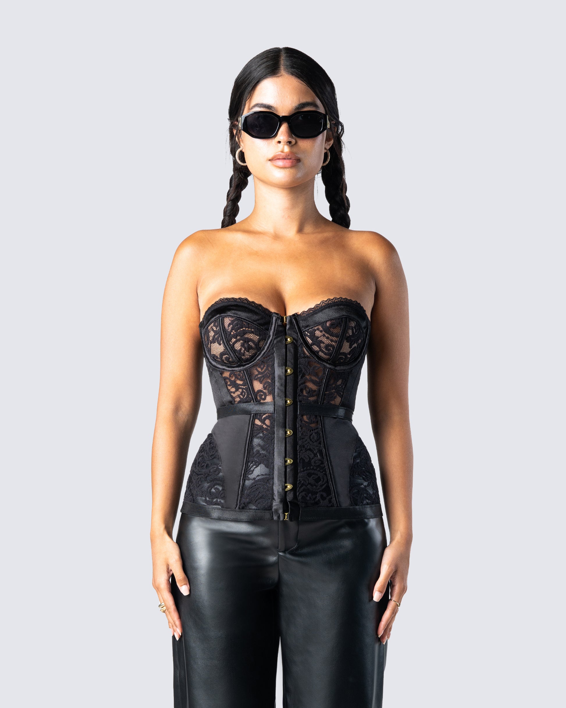 Black strapless lace corset top - XXS