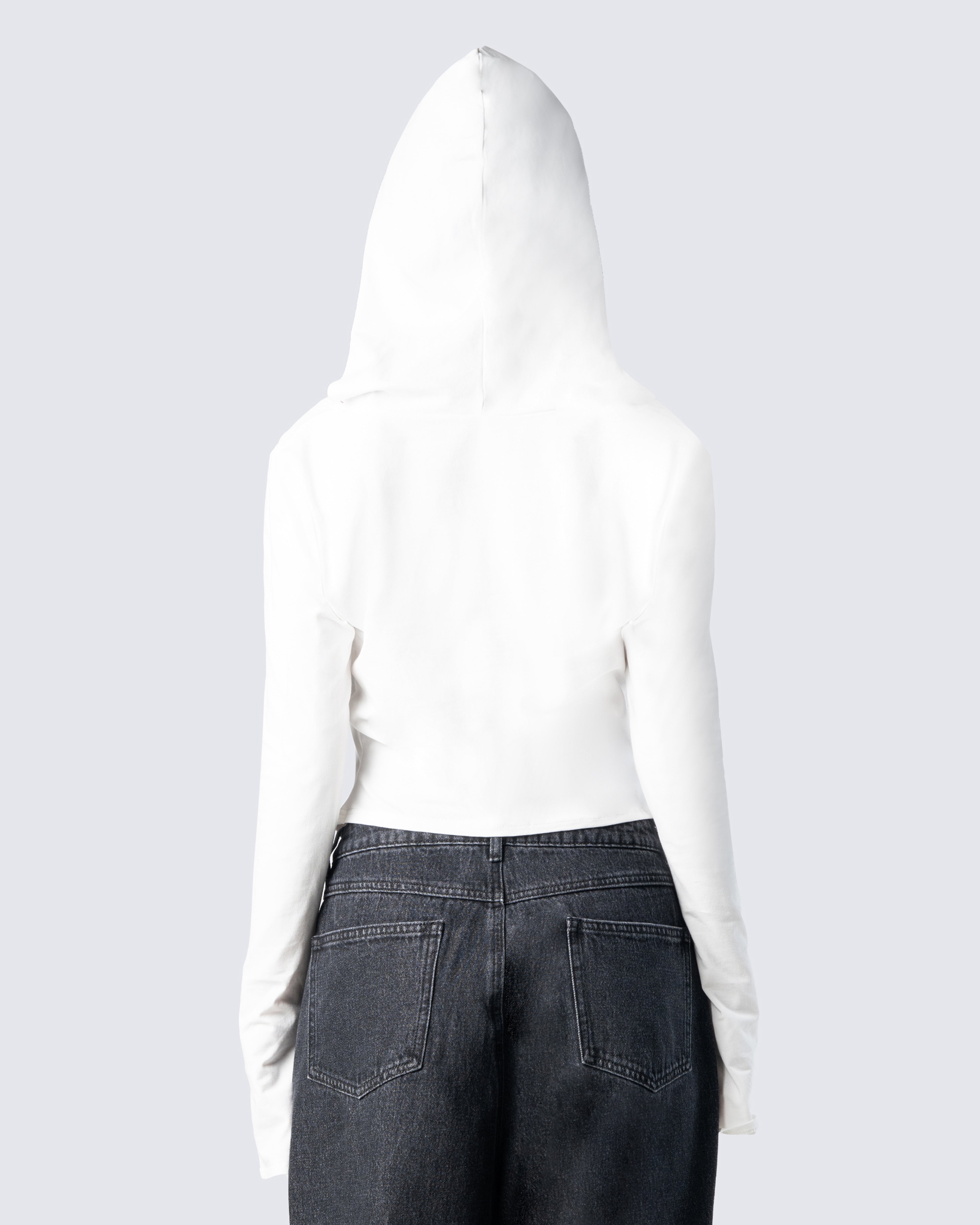 Inga White Knit Hooded Draped Top