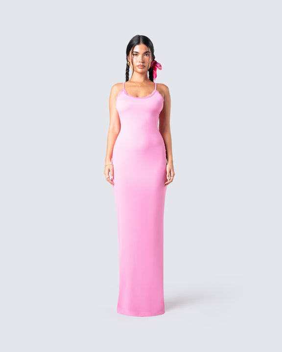 Kalyca Blush Pink Elegant Maxi Dress with Sweeping Cape Sleeves