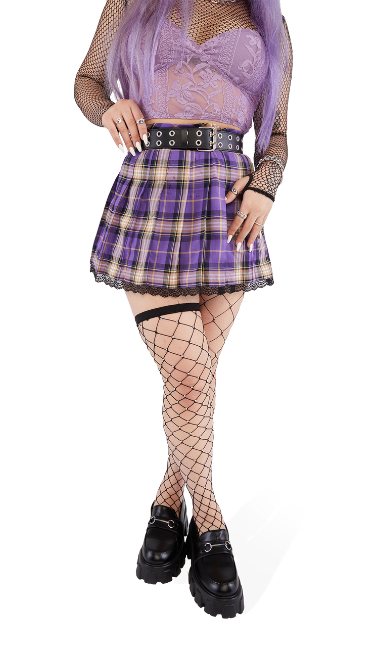 Arlene Grape Soda Laced Plaid Skirt