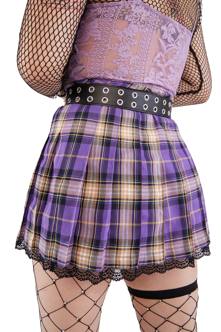 Arlene Grape Soda Laced Plaid Skirt