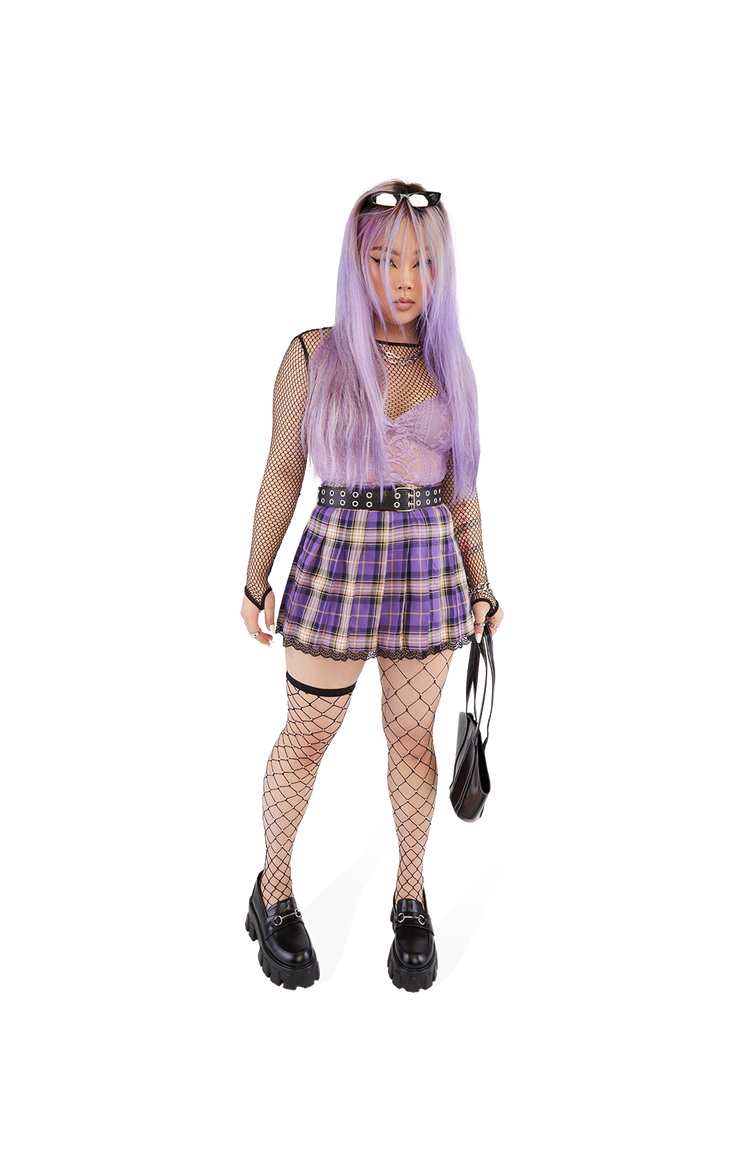 Arlene Grape Soda Laced Plaid Skirt