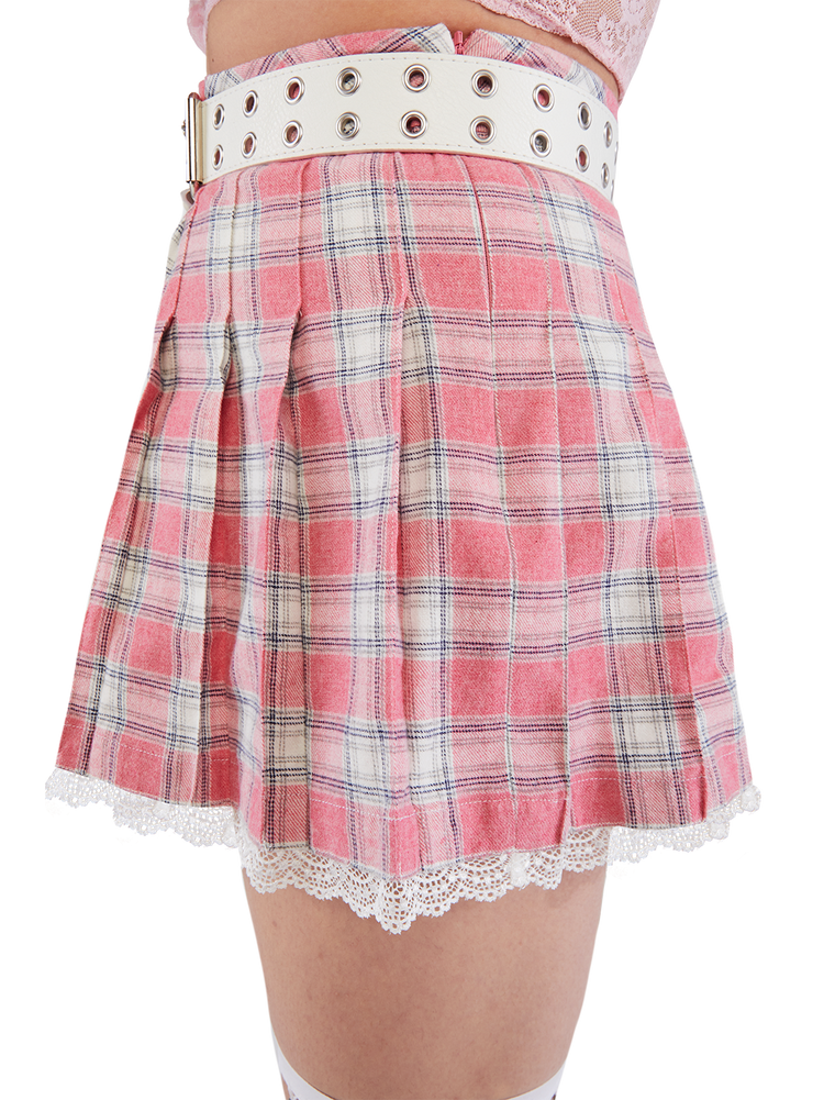 Arlene Bubblegum Pop Laced Plaid Skirt