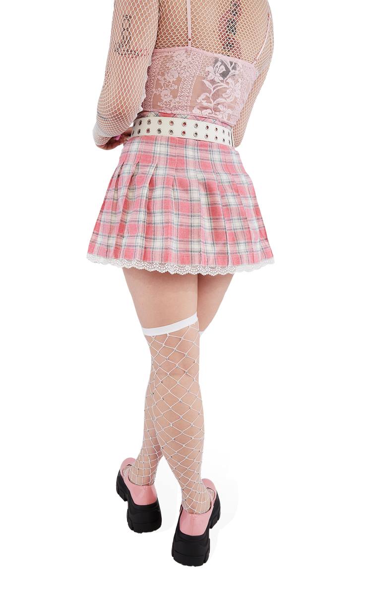 Arlene Bubblegum Pop Laced Plaid Skirt