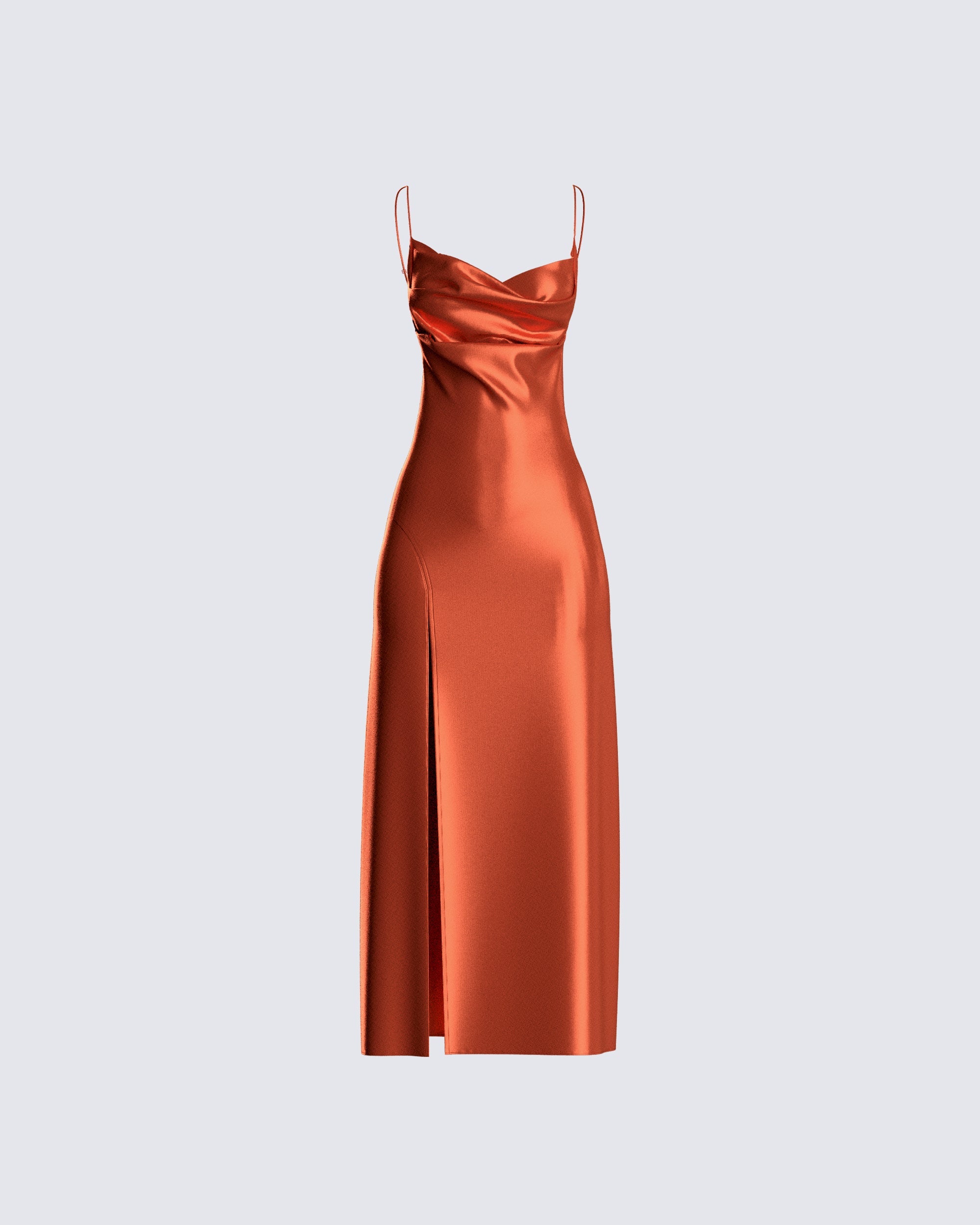 El Orange Satin Midi Dress – FINESSE