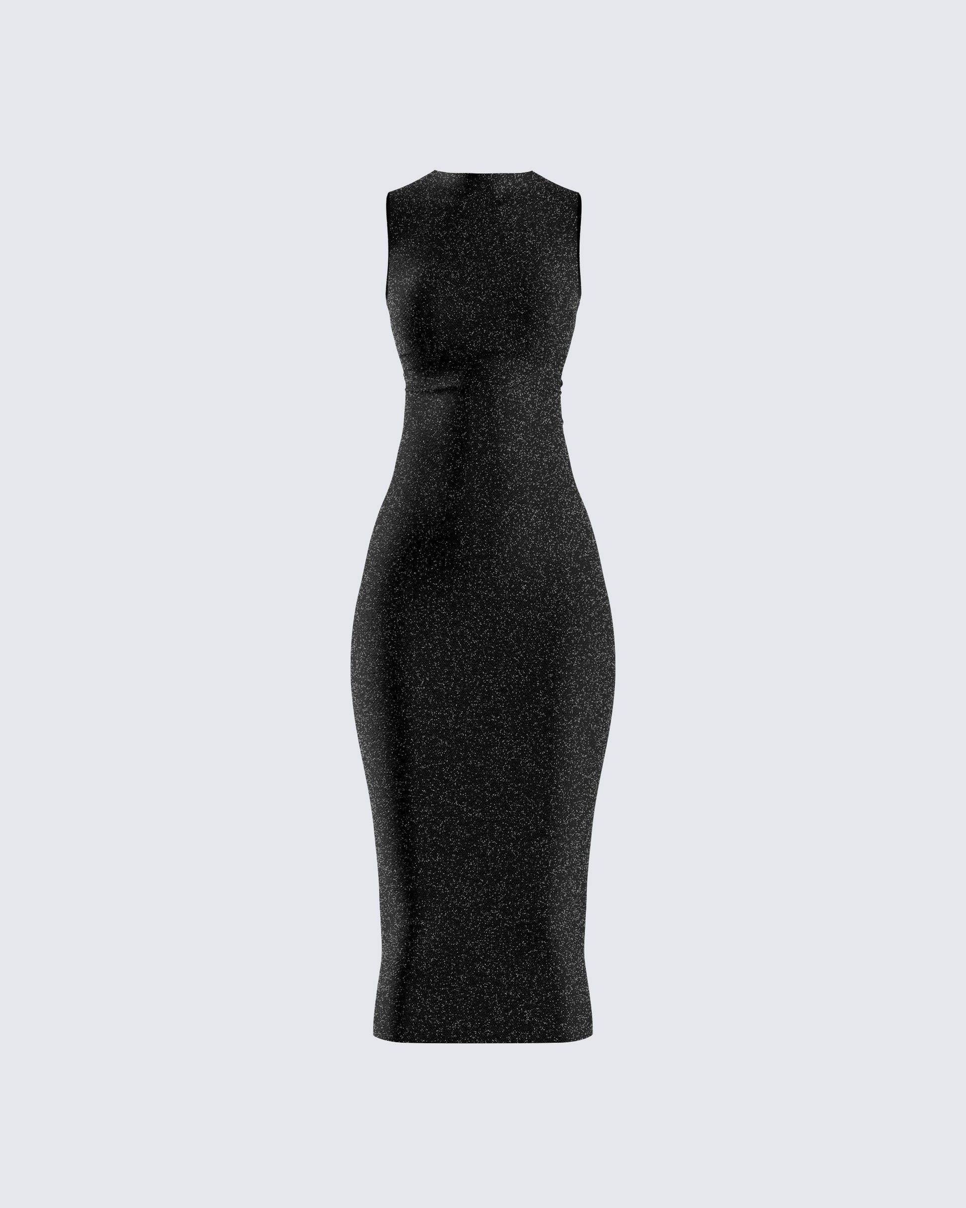 Black Shimmer Midi Dress - Sleeveless Bodycon Party FINESSE Black Shimmer Midi Dress - Sleeveless Bodycon Party FINESSE