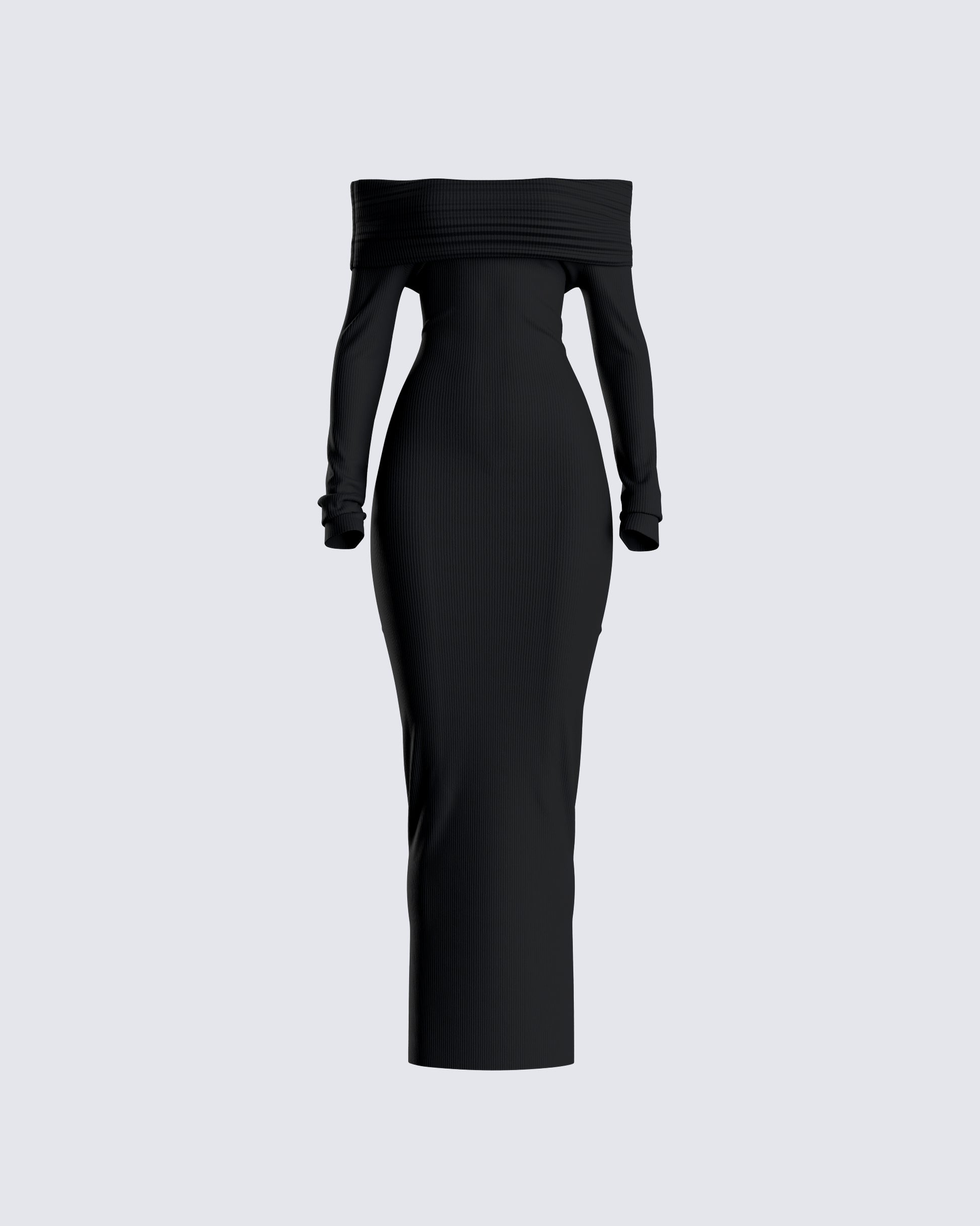 Black Off Shoulder Maxi Dress - Bodycon Ribbed Knit FINESSE Black Off Shoulder Maxi Dress - Bodycon Ribbed Knit FINESSE