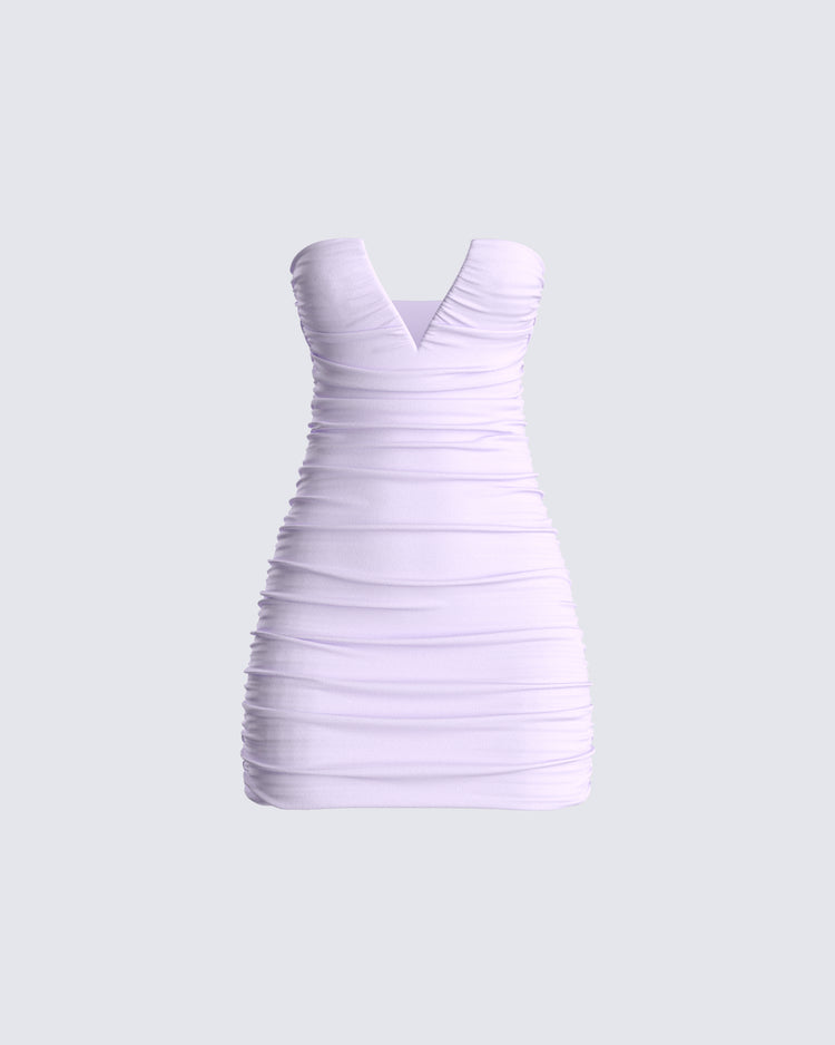 Zoan Lavender Ruched Mini Dress