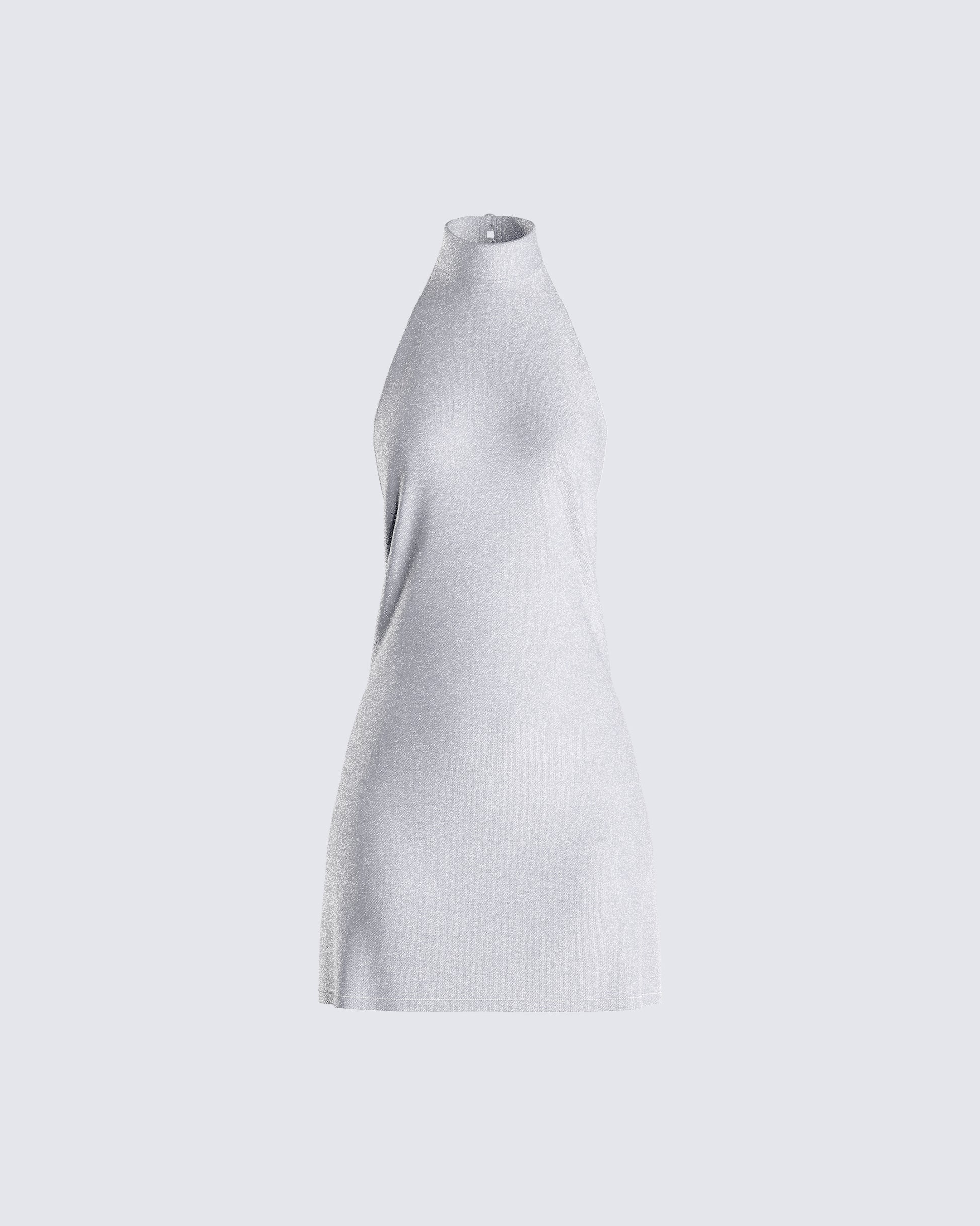 Silver Metallic Halter Mini Dress - Backless Party Dress FINESSE Silver Metallic Halter Mini Dress - Backless Party Dress FINESSE