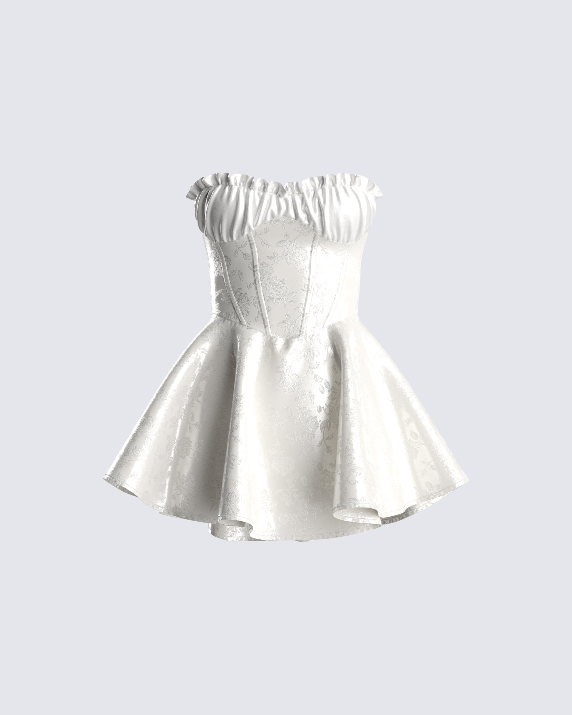 White Strapless Mini Dress - Jacquard Corset Flared FINESSE White Strapless Mini Dress - Jacquard Corset Flared FINESSE