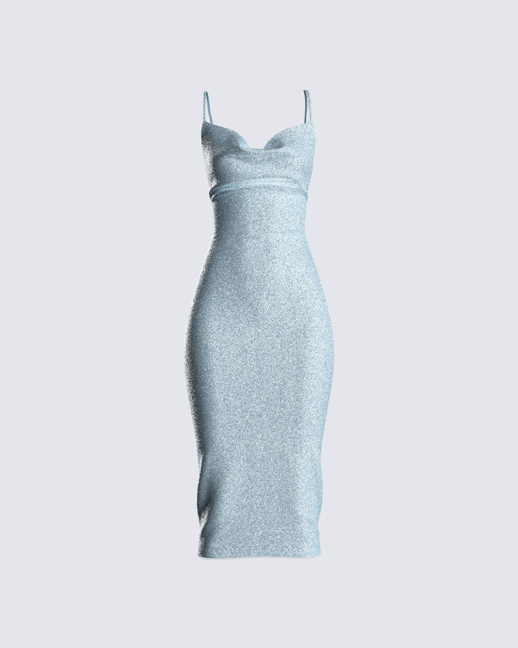Damian Blue Shimmer Midi Dress
