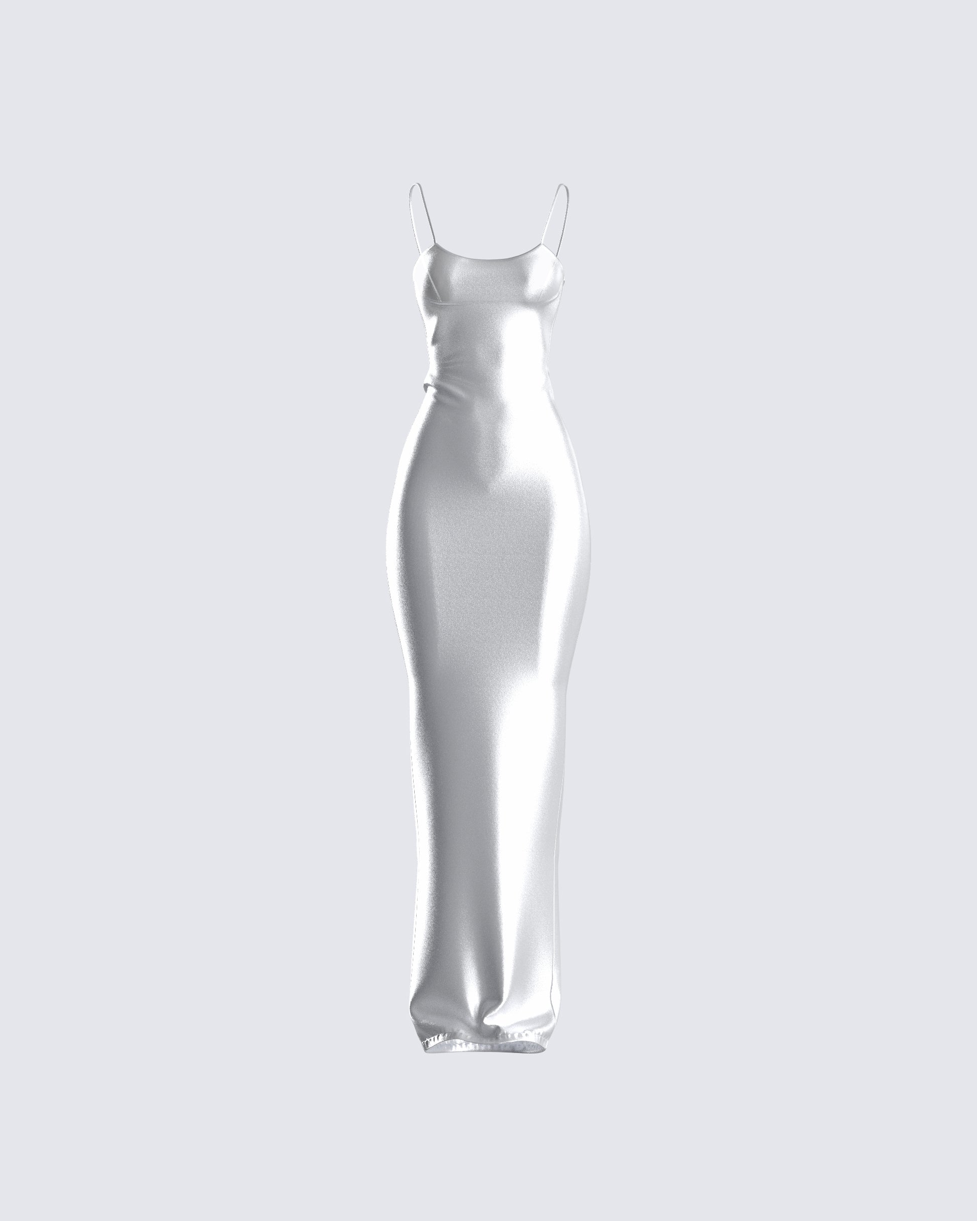 White Metallic Maxi Dress - Fitted Spaghetti Strap FINESSE White Metallic Maxi Dress - Fitted Spaghetti Strap FINESSE