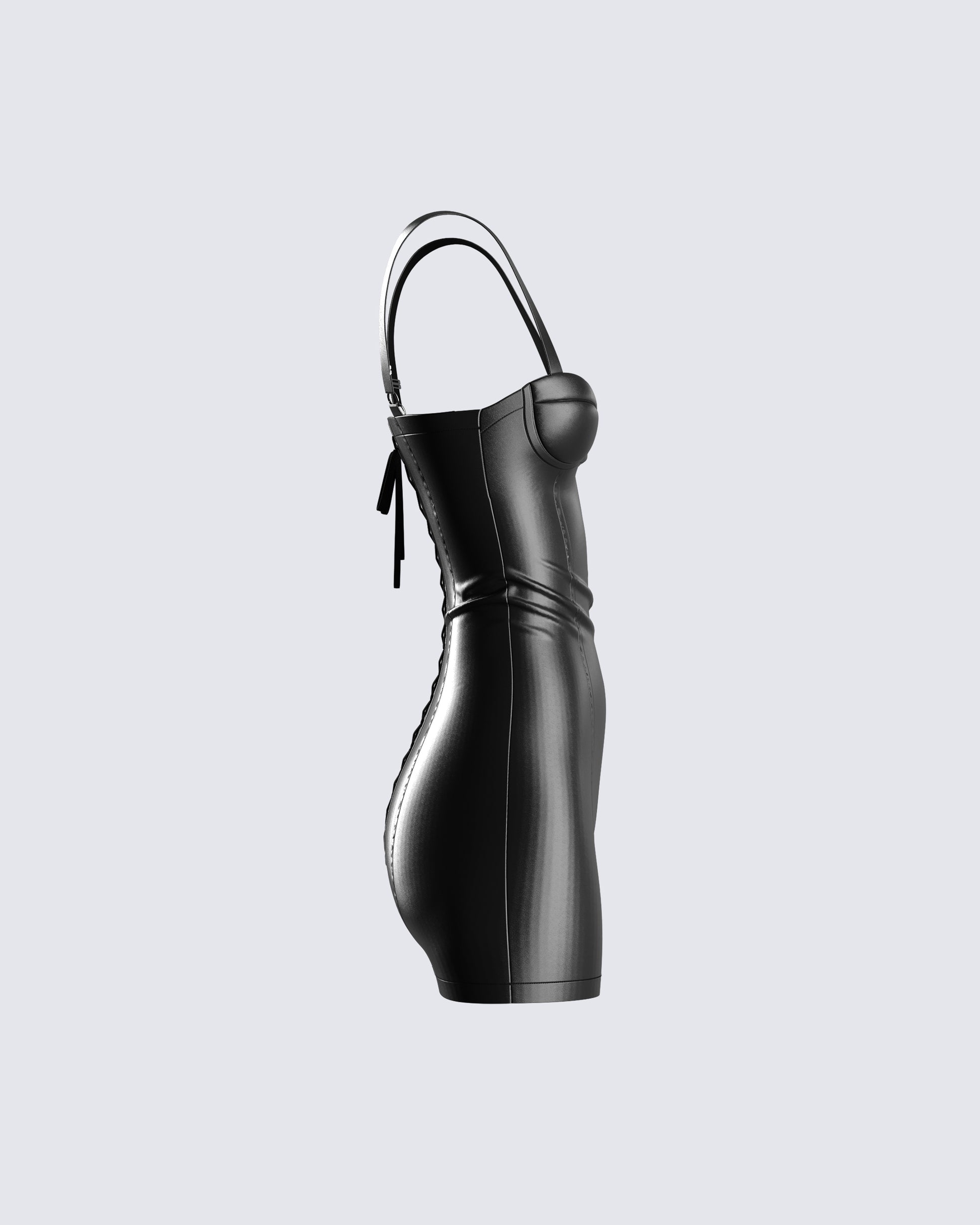 Black Vegan Leather Mini Dress - Corset Bustier Bodycon FINESSE Black Vegan Leather Mini Dress - Corset Bustier Bodycon FINESSE