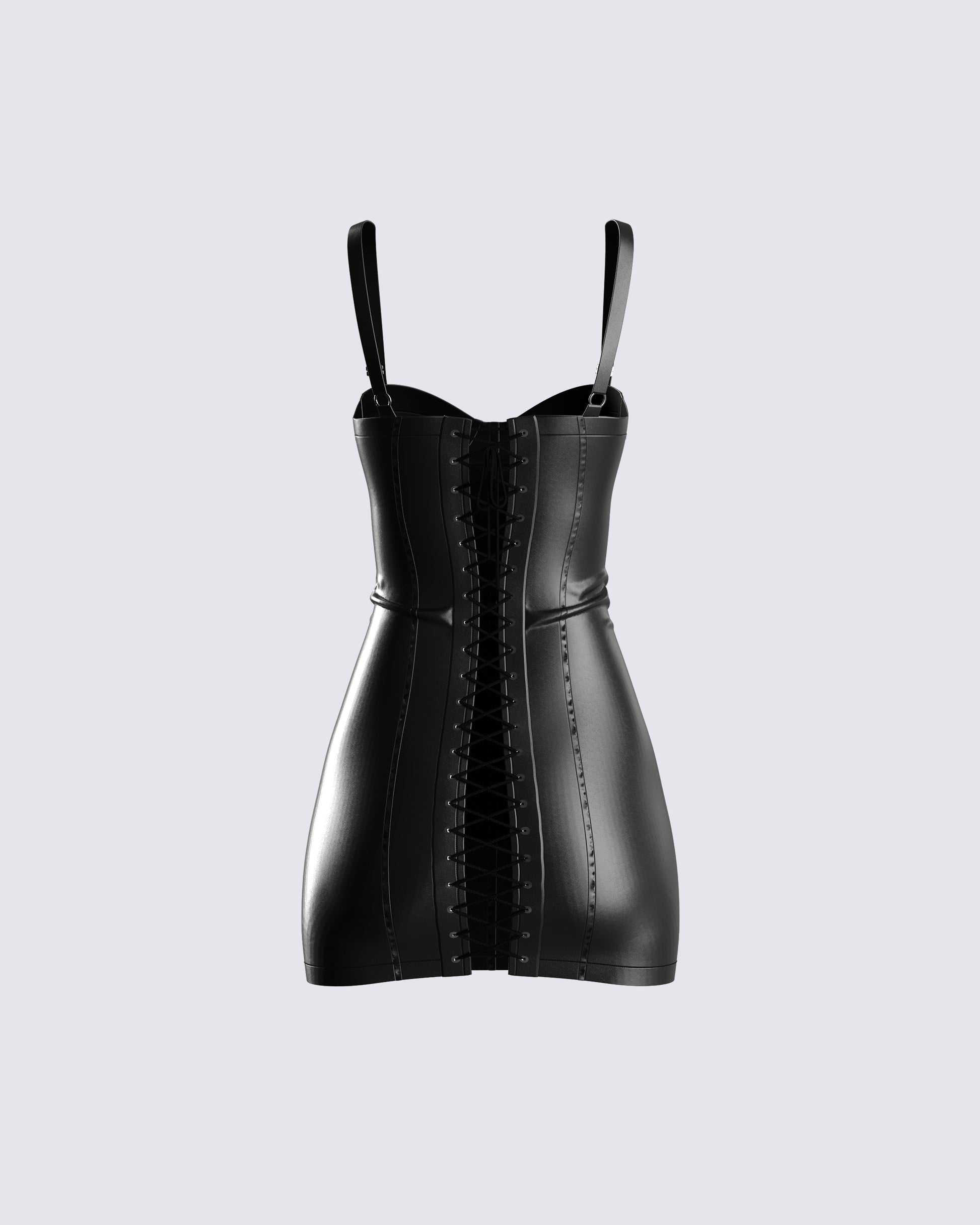 Black Vegan Leather Mini Dress - Corset Bustier Bodycon FINESSE Black Vegan Leather Mini Dress - Corset Bustier Bodycon FINESSE