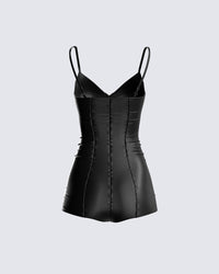 Aniyah Black Satin Romper