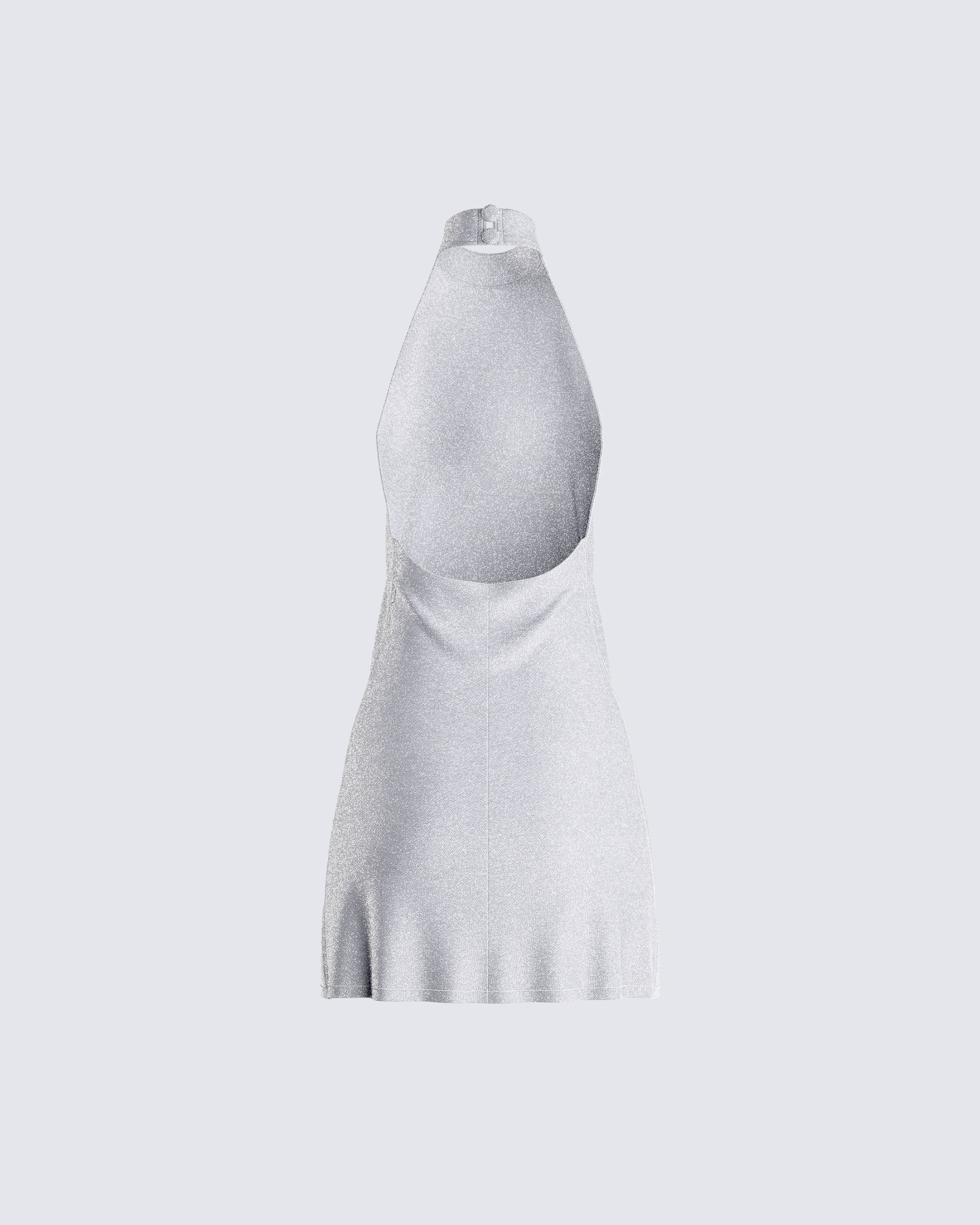 Silver Metallic Halter Mini Dress - Backless Party Dress FINESSE Silver Metallic Halter Mini Dress - Backless Party Dress FINESSE