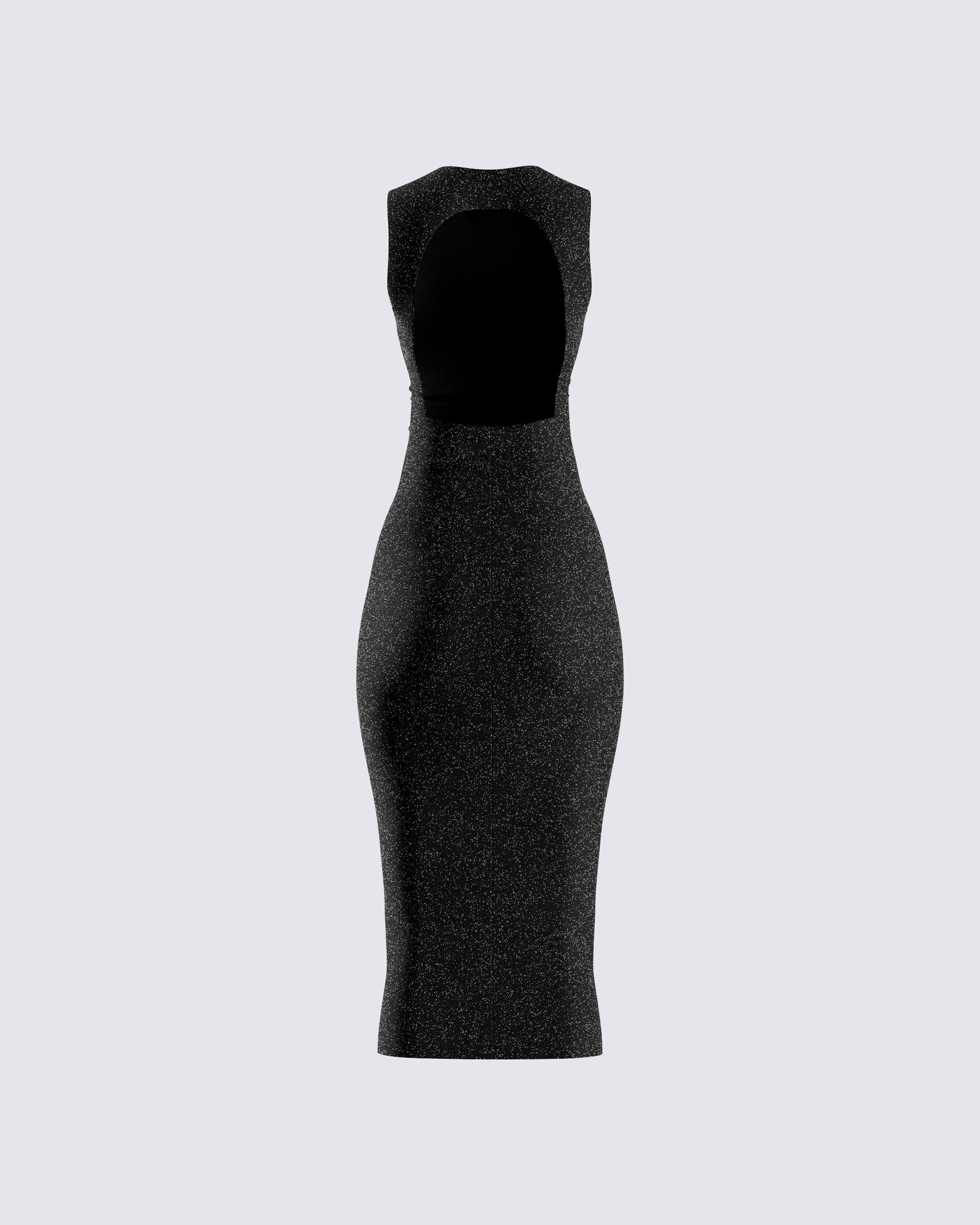 Black Shimmer Midi Dress - Sleeveless Bodycon Party FINESSE Black Shimmer Midi Dress - Sleeveless Bodycon Party FINESSE