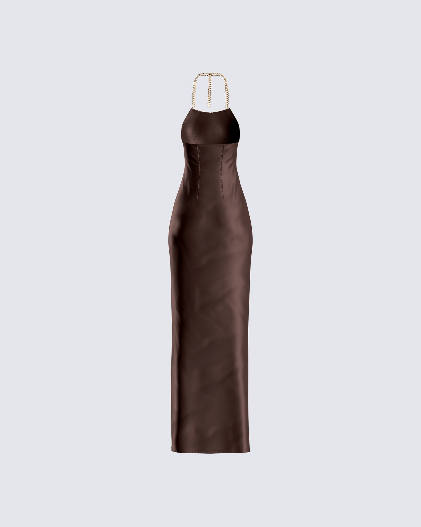 Brown Satin Maxi Dress - Halter Neckline Evening Gown FINESSE Brown Satin Maxi Dress - Halter Neckline Evening Gown FINESSE