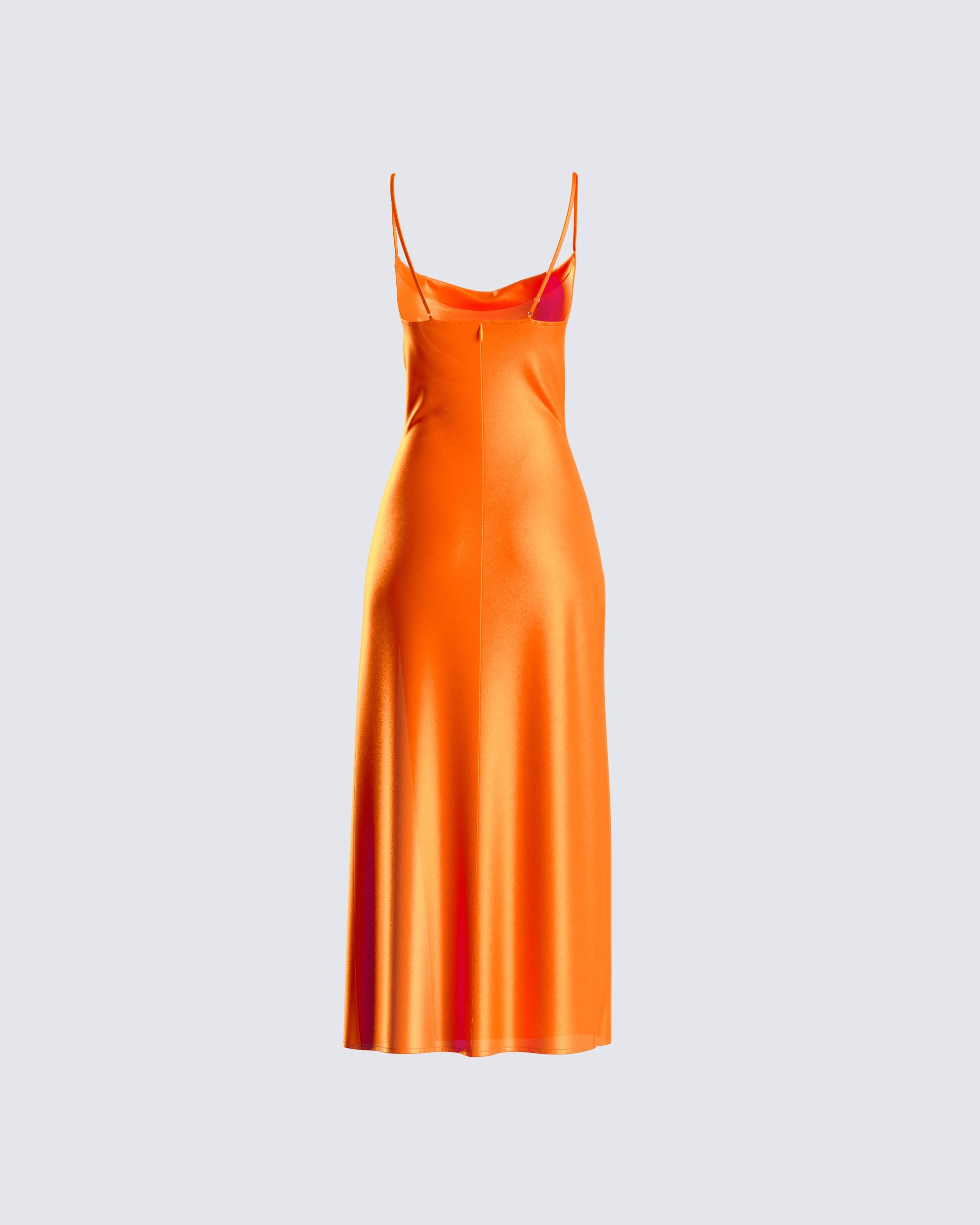 midi cowl neck satin dress Orange Satin Midi Dress