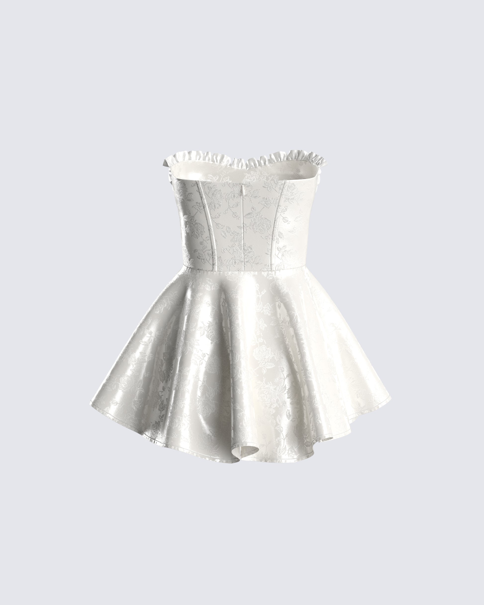 White Strapless Mini Dress - Jacquard Corset Flared FINESSE White Strapless Mini Dress - Jacquard Corset Flared FINESSE