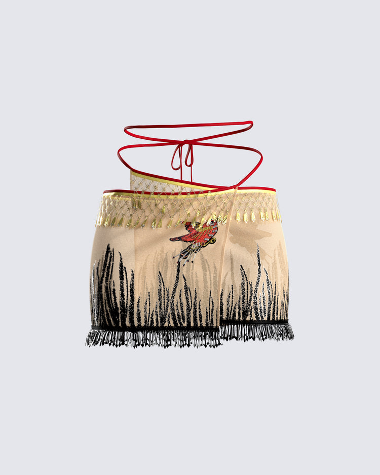 Leona Embroidered Mesh Mini Skirt