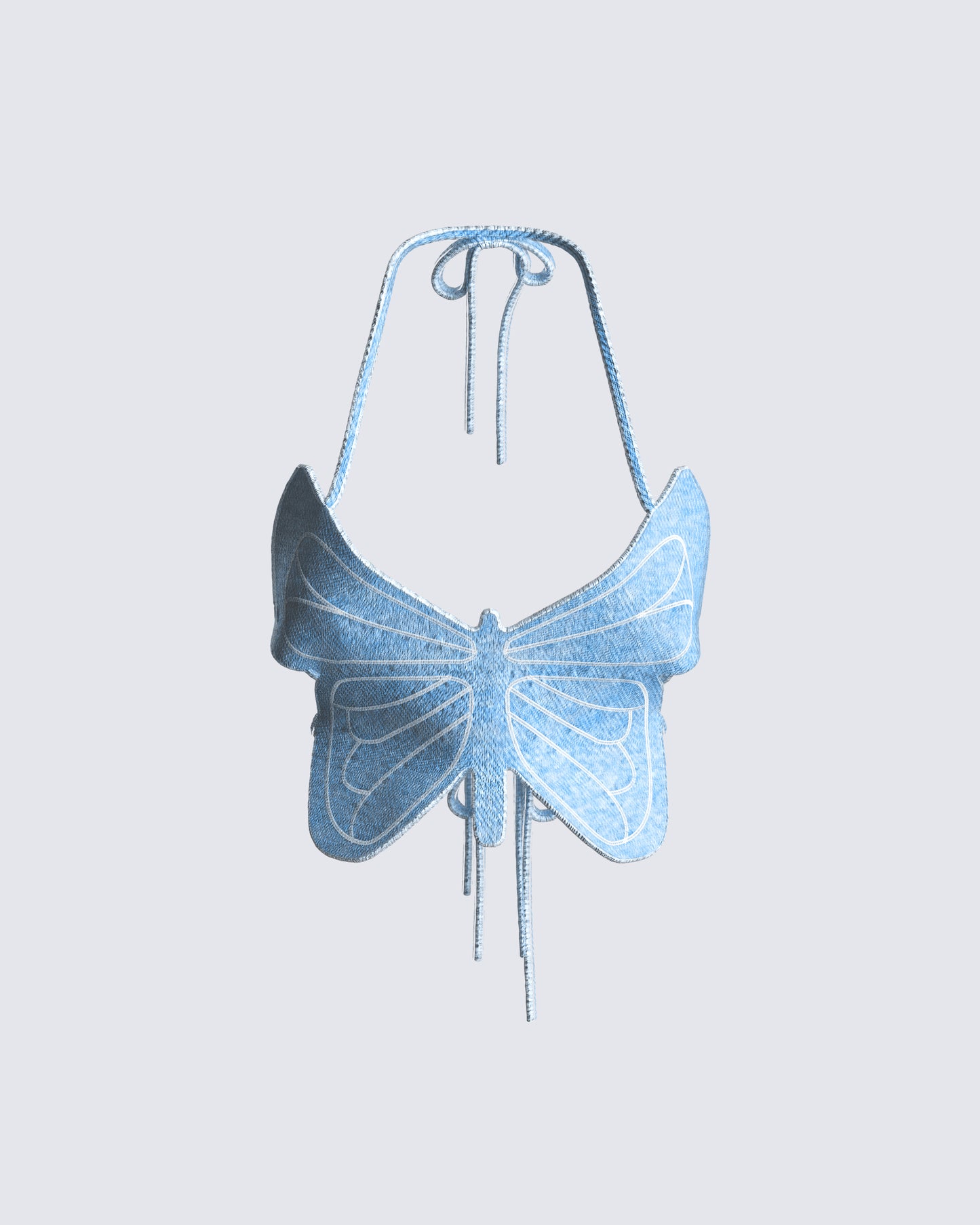 NEON HART Trinity Butterfly Hem Denim Halter Top Blue