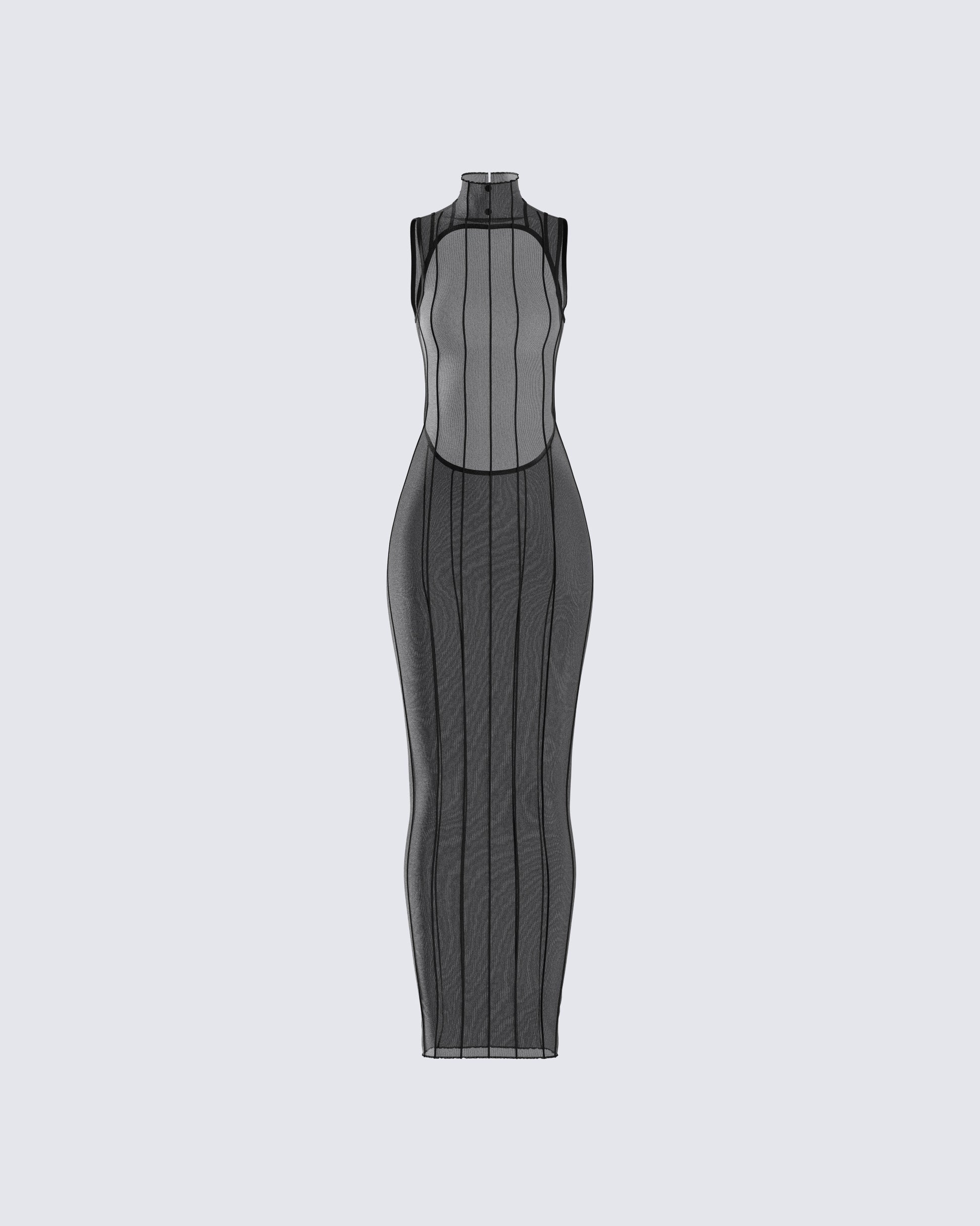 Black Mesh Bodycon Maxi Dress - Sheer Panel Sleeveless FINESSE Black Mesh Bodycon Maxi Dress - Sheer Panel Sleeveless FINESSE