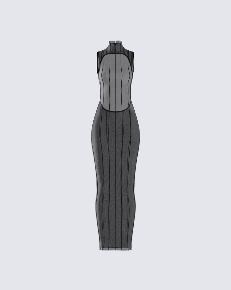 Zeal Black Mesh Bodycon Maxi Dress