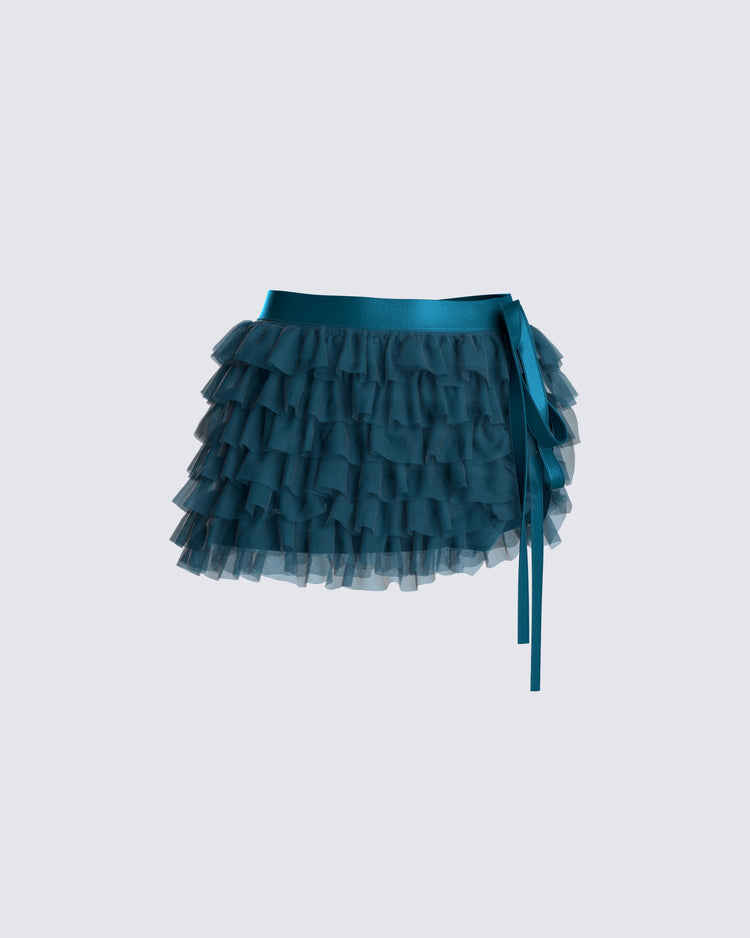 Merrick Teal Tulle Mini Skirt