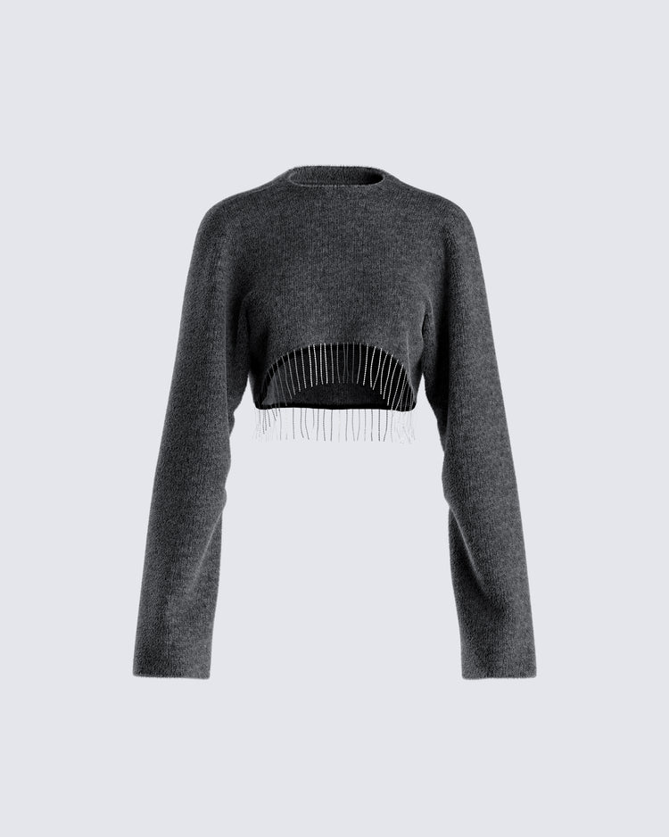 Josephine Grey Crystal Sweater Top