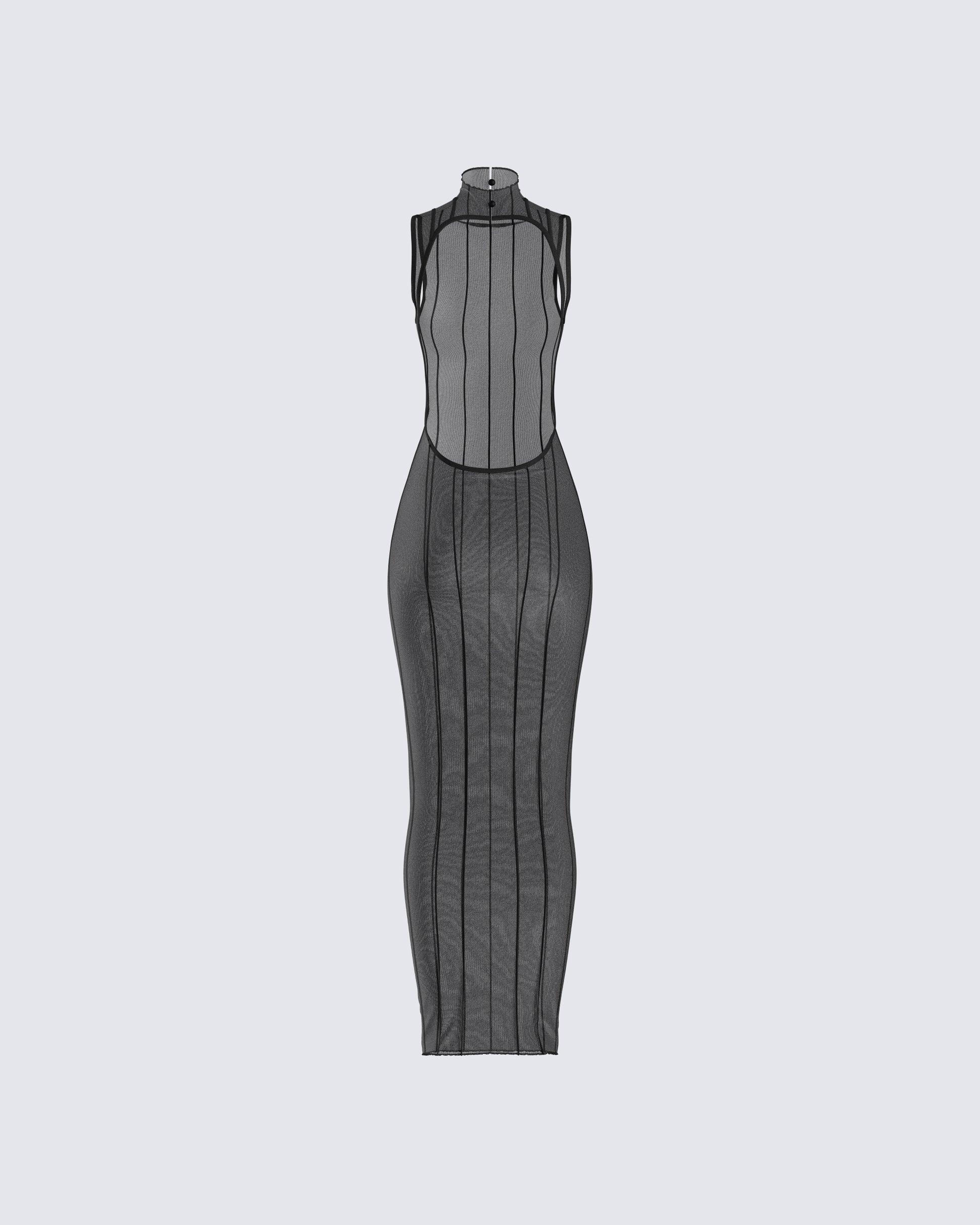 Black Mesh Bodycon Maxi Dress - Sheer Panel Sleeveless FINESSE Black Mesh Bodycon Maxi Dress - Sheer Panel Sleeveless FINESSE