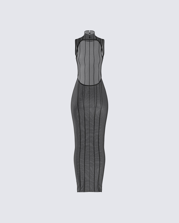 Zeal Black Mesh Bodycon Maxi Dress