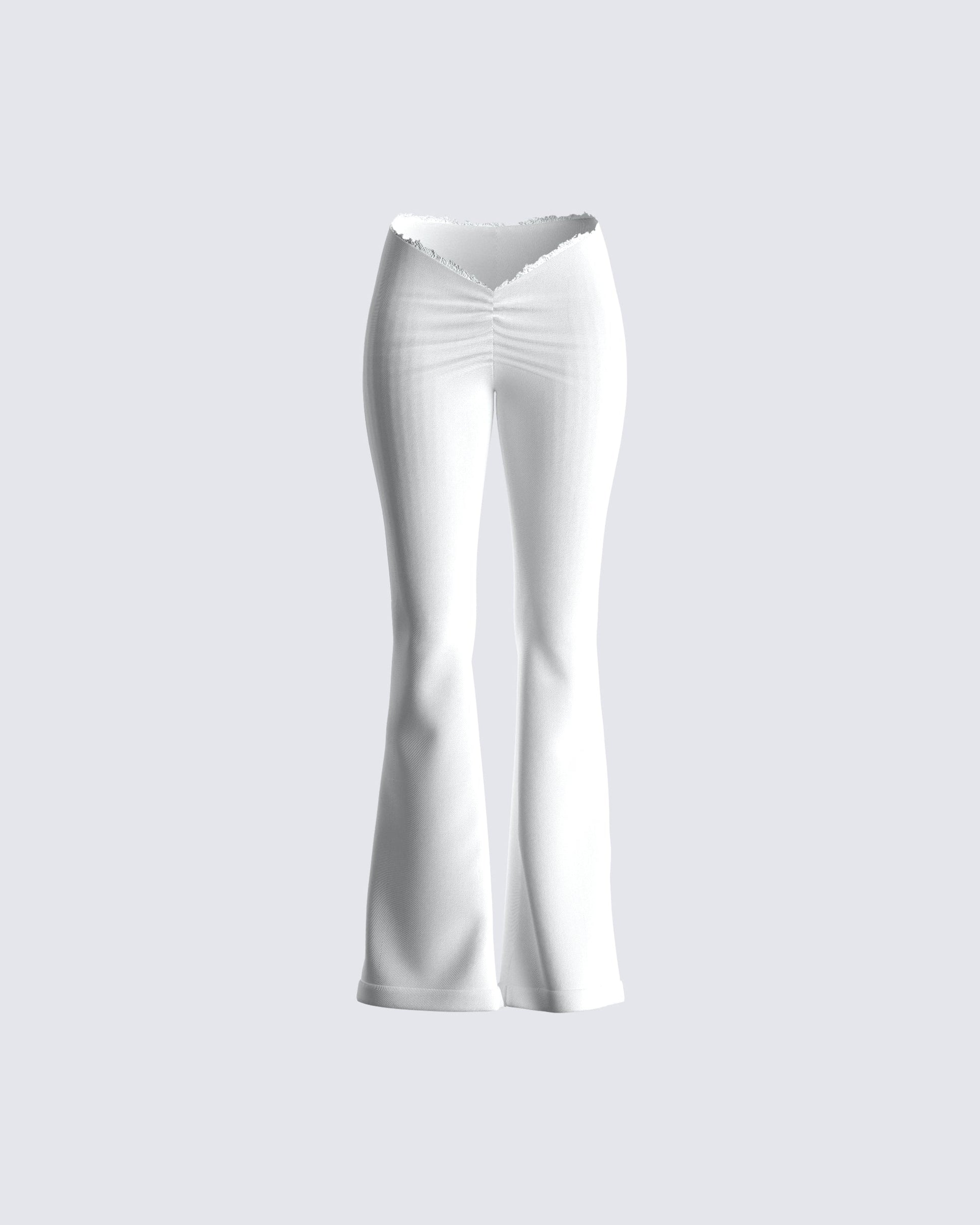 White V Waist Flare Pants - Low Rise Cotton FINESSE White V Waist Flare Pants - Low Rise Cotton FINESSE