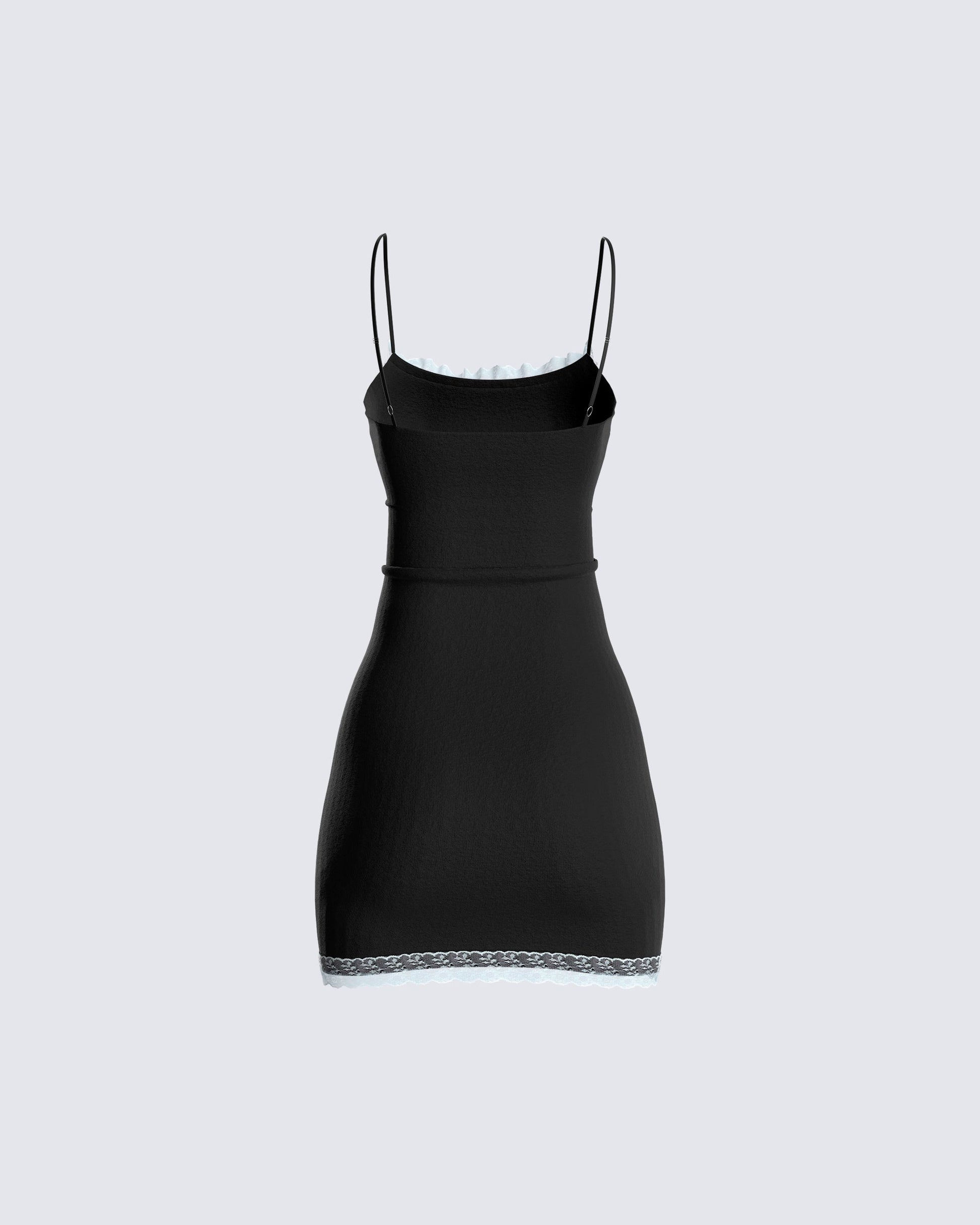 Black Mini Dress - Lace Trim Bodycon Cami FINESSE Black Mini Dress - Lace Trim Bodycon Cami FINESSE