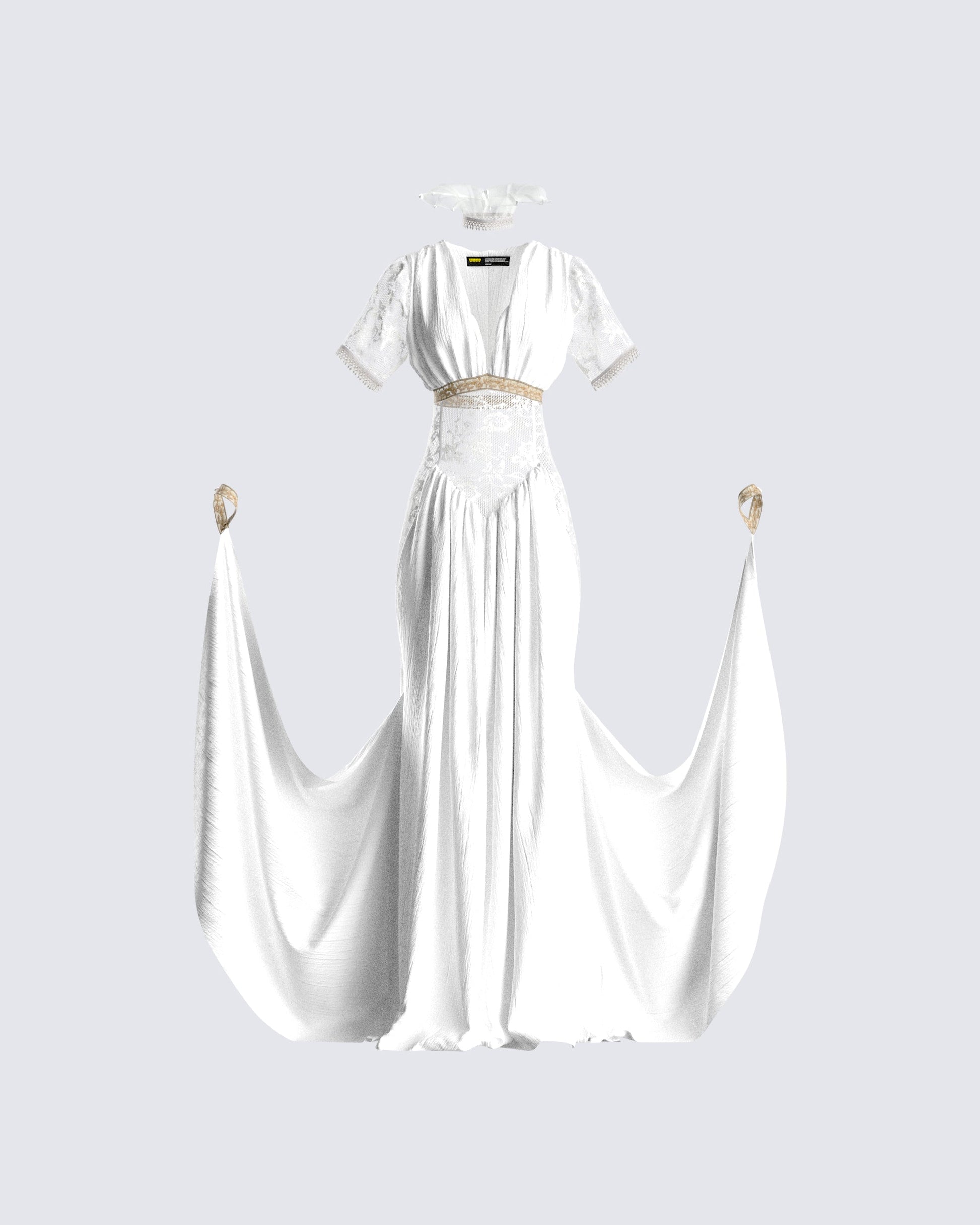 White Maxi Dress - Goddess Draped Gown with Gold Details FINESSE White Maxi Dress - Goddess Draped Gown with Gold Details FINESSE