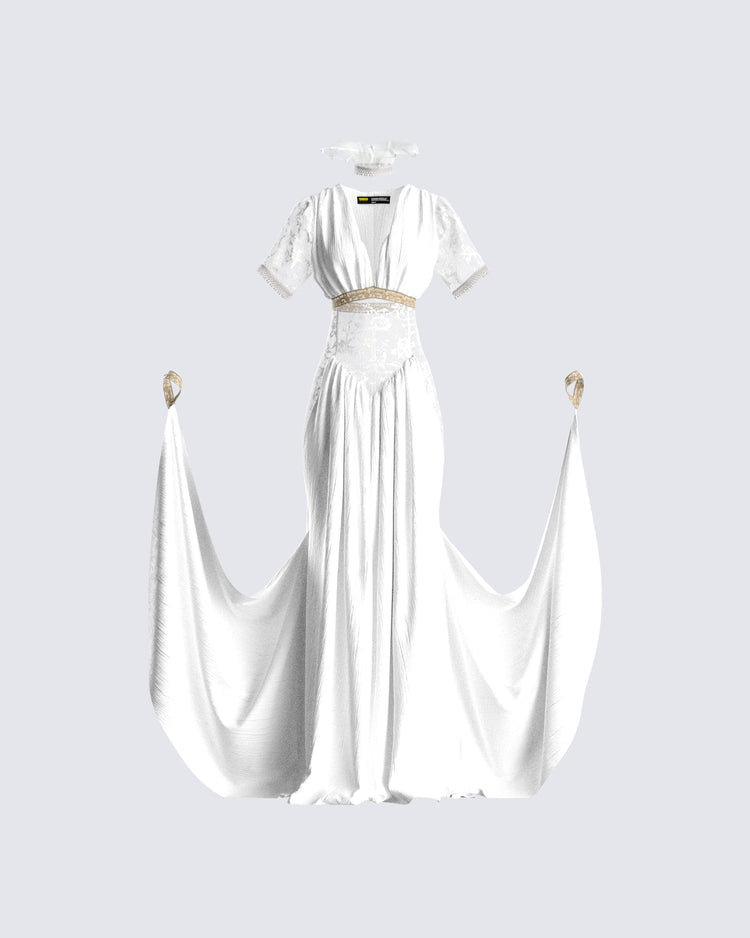 Melora White Maxi Dress & Collar